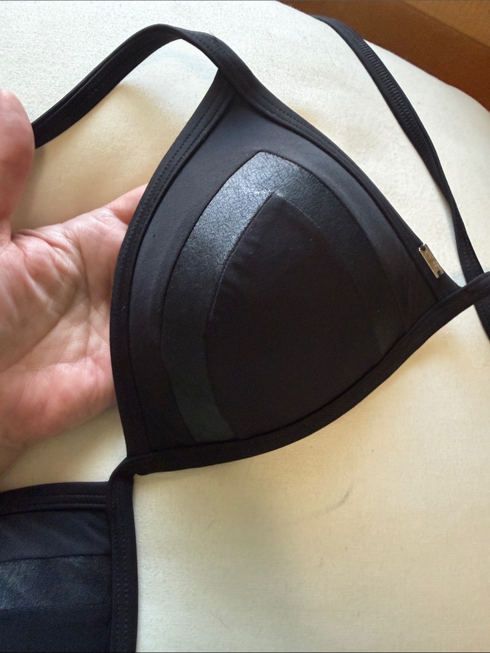PINK Victoria's Secret Black Triangle Bikini Top with Gloss Panels - Picture 4 of 6